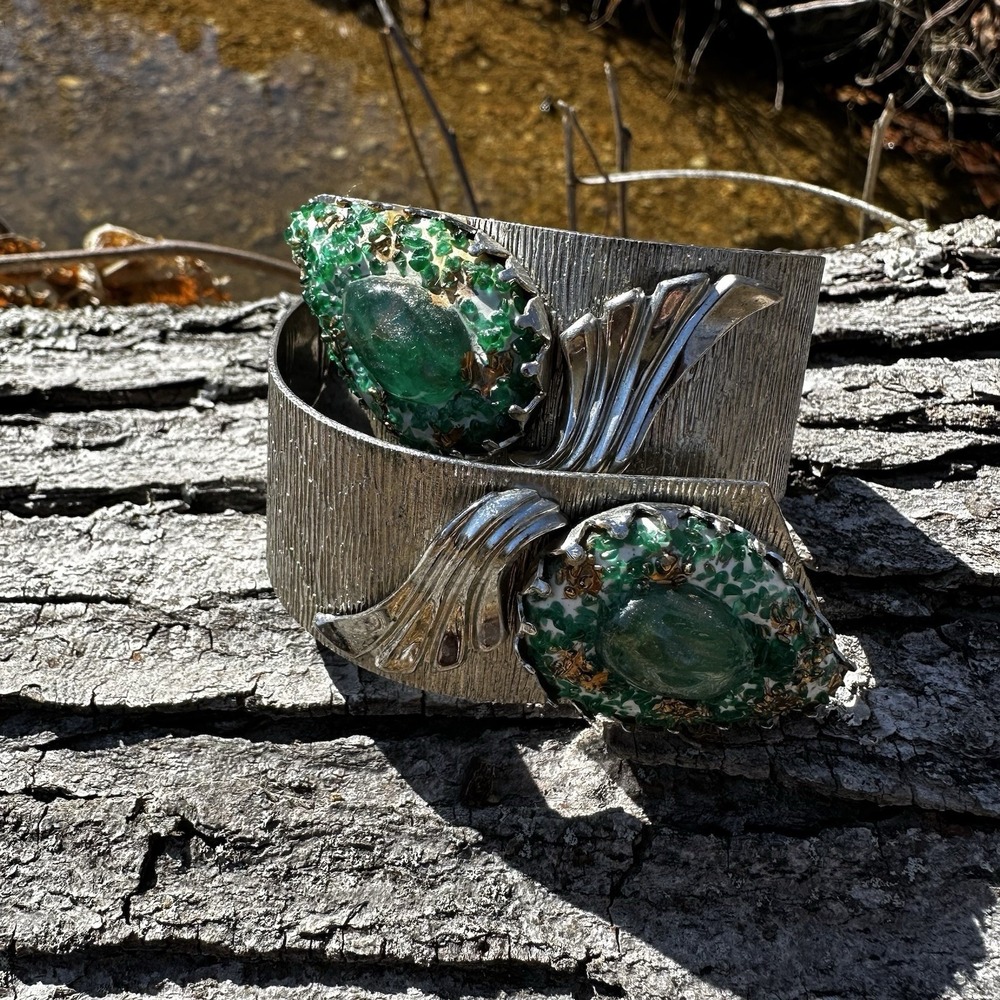 BARON ISRAEL Silver Tone Ribbed VTG Hollow Sculpted Cuff Bracelet Has Flaws